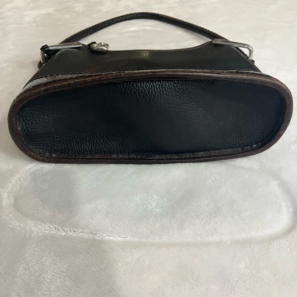 Brighton Gina Black Pebbled and Embossed Brown Trim Leather Hobo Bag (Used) - Picture 3 of 7